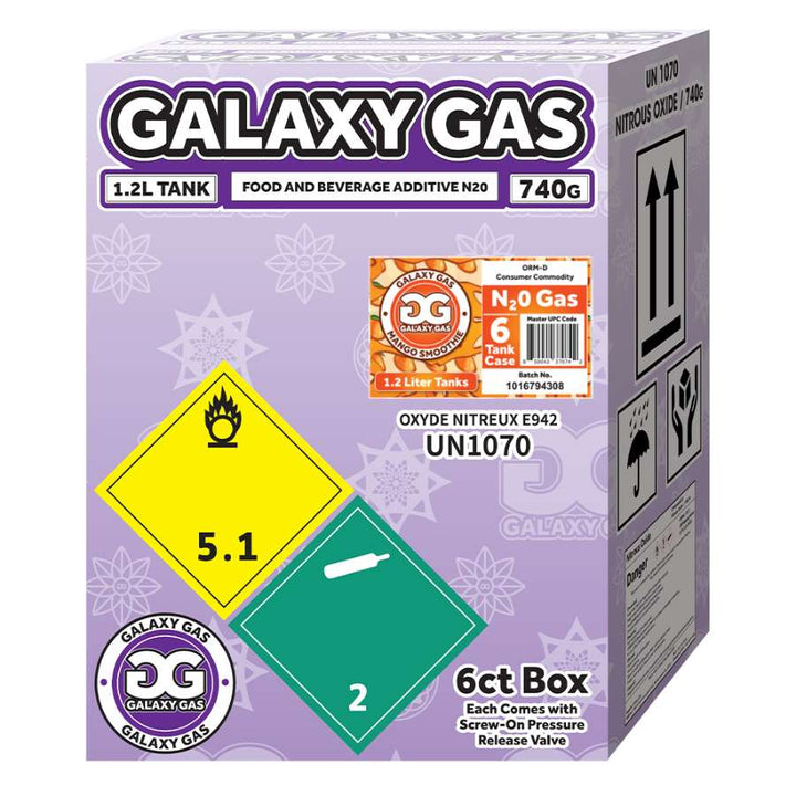 Galaxy Gas XL 1.2L 740g N2O Tank - Mango Smoothie 6ct box
