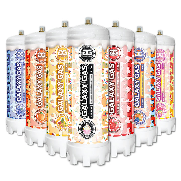 Rainbow 7 Pack - Galaxy Gas Whip Cream Chargers 2.2L (1,100g) Food Grade n2o Nitrous Oxide Tanks - RAINBOW 7