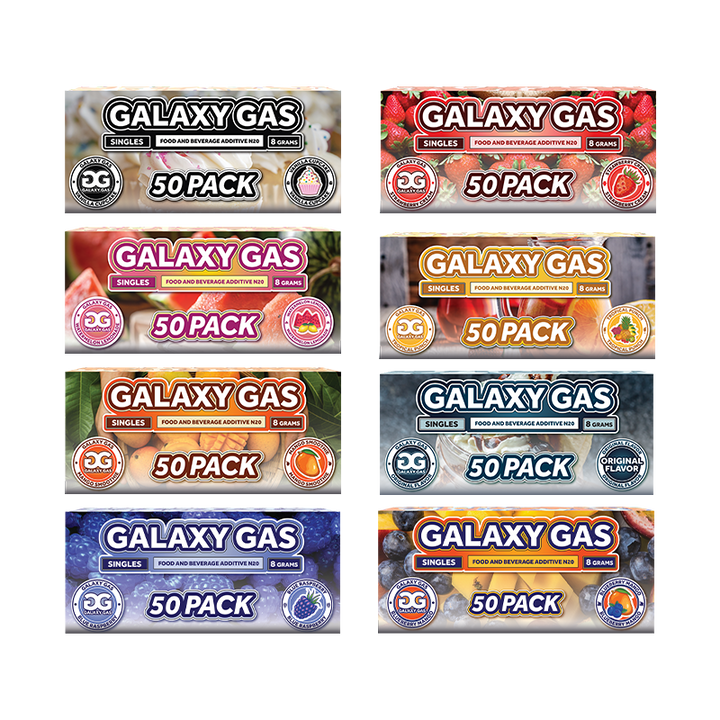*New* Galaxy Gas 8 Flavor Variety Packs: Nitrous Oxide N2O 8g Whipped Cream Chargers (400 Count )