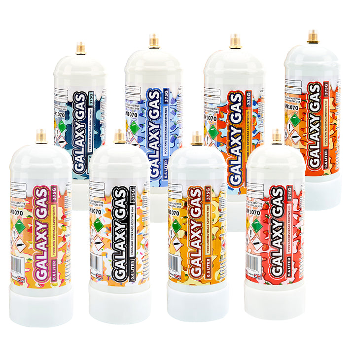 Variety 8 Pack - Galaxy Gas Whip Cream Chargers .6L (375g) Food Grade n2o Nitrous Oxide Tanks - Variety Pack All 8 Flavors