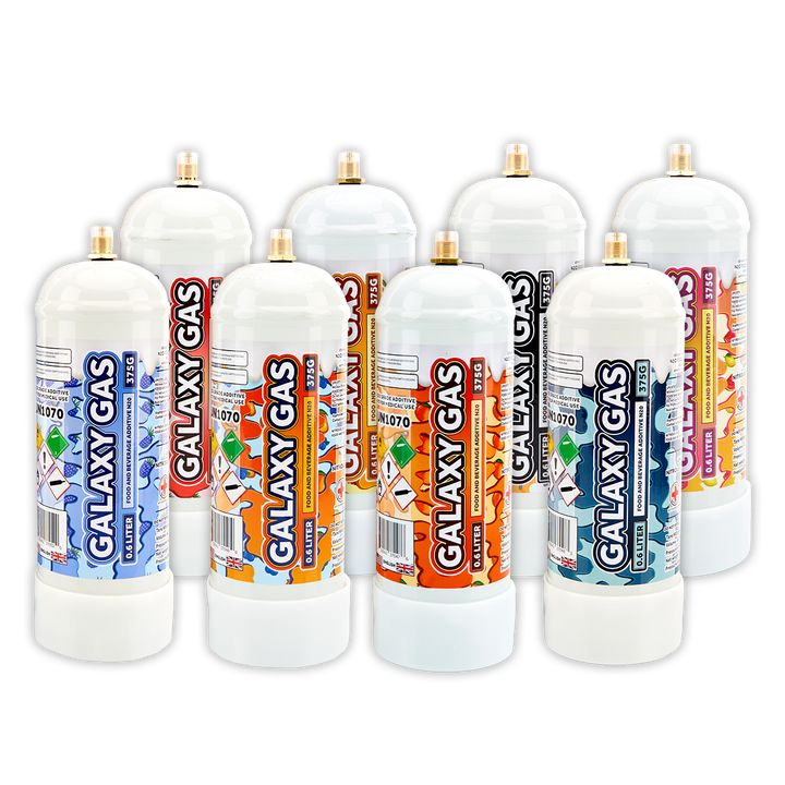 Variety 8 Pack - Galaxy Gas Whip Cream Chargers .6L (375g) Food Grade n2o Nitrous Oxide Tanks - Variety Pack All 8 Flavors
