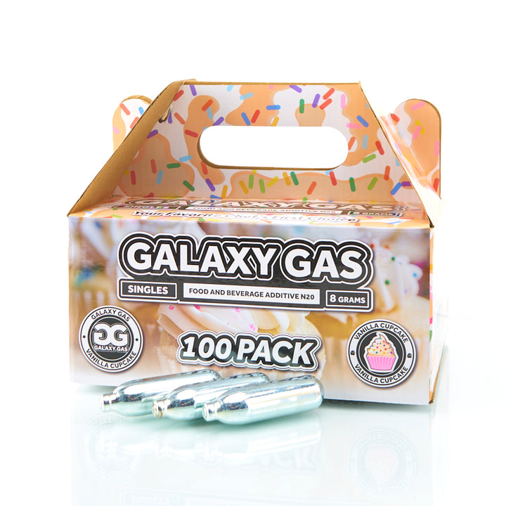 Galaxy Gas Infusion Singles Vanilla Cupcake N2O 8g Whip Cream Chargers Nitrous Oxide (100 Count)