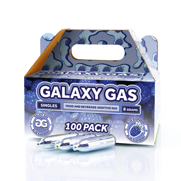 Galaxy Gas Infusion Singles Blue Raspberry N2O 8g Whip Cream Chargers Nitrous Oxide (100 Count)