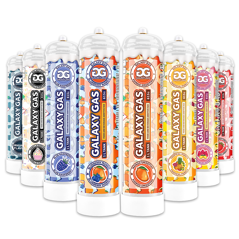 Variety 8 Pack - Galaxy Gas Whip Cream Chargers 1.0L (615g) Food Grade n2o Nitrous Oxide Tanks - Variety Pack All 8 Flavors