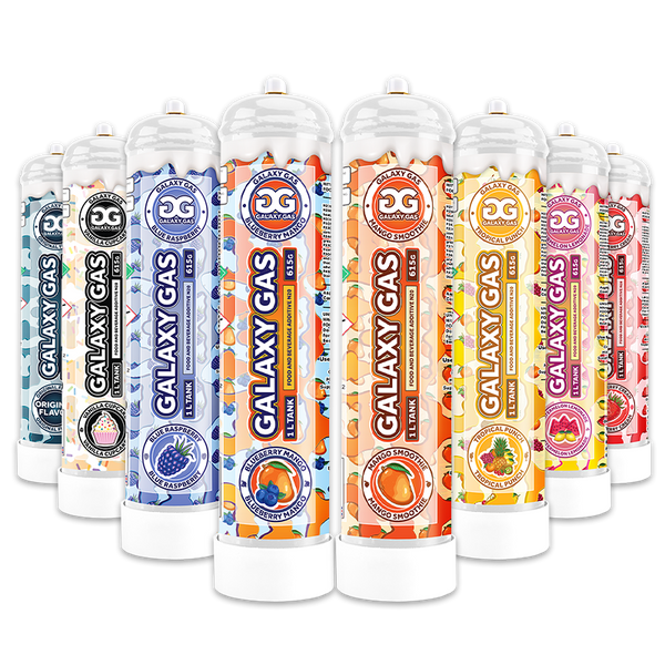 Variety 8 Pack - Galaxy Gas Whip Cream Chargers 1.0L (615g) Food Grade n2o Nitrous Oxide Tanks - Variety Pack All 8 Flavors